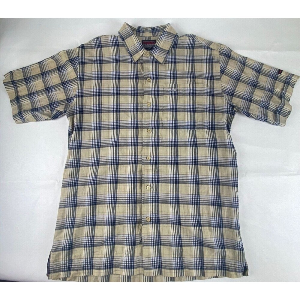 Fubu Men's t-shirt large short sleeve button down plaid casual 100% cotton